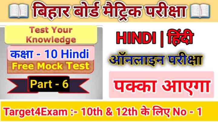 Bihar Board 10th Hindi Online Test ( ऑनलाइन परीक्षा ) 2023 ( Online Test - 6 )